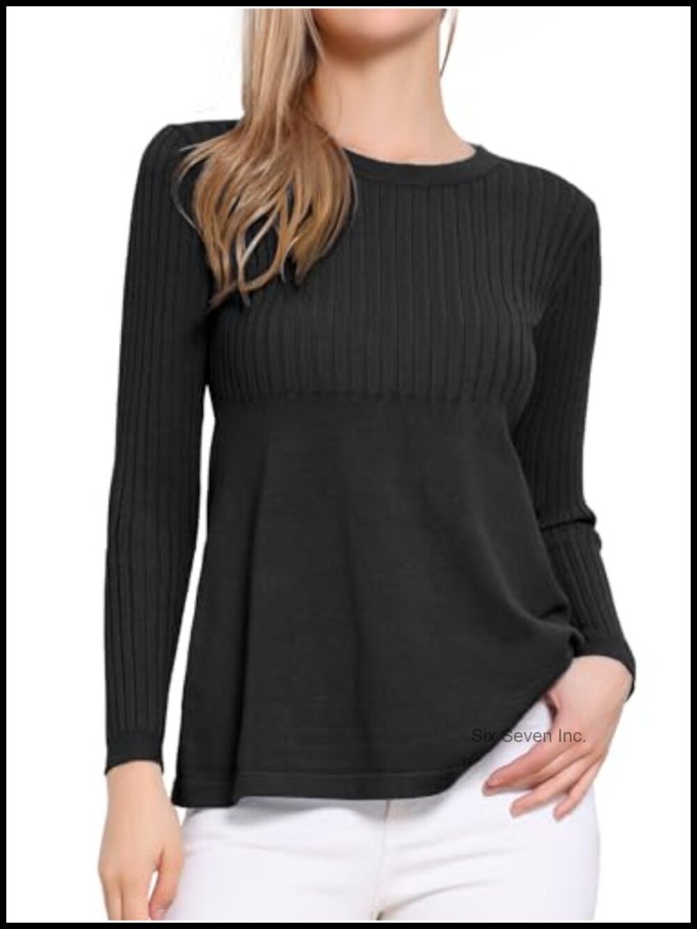 Ruffle Peplum Hem Crew Neck Pullover Sweater